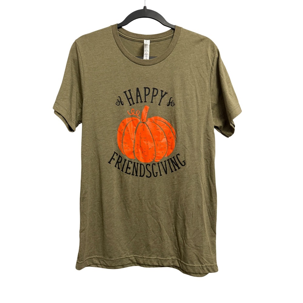 Bella Canvas Happy Friendsgiving Pumpkin Graphic Tee Olive Green Medium Holiday